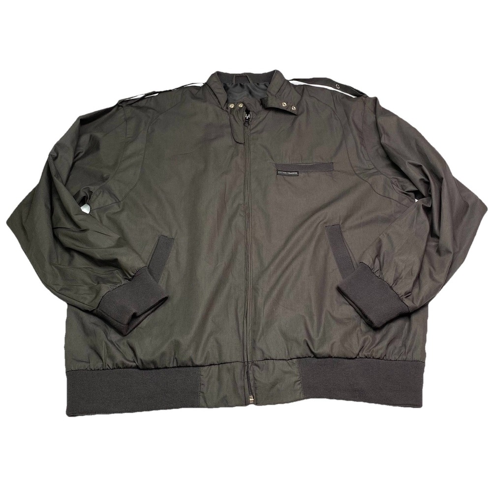 Cotton Traders Mens Large Brown Harrington Jacket Full Zip Epaulets Lightweight